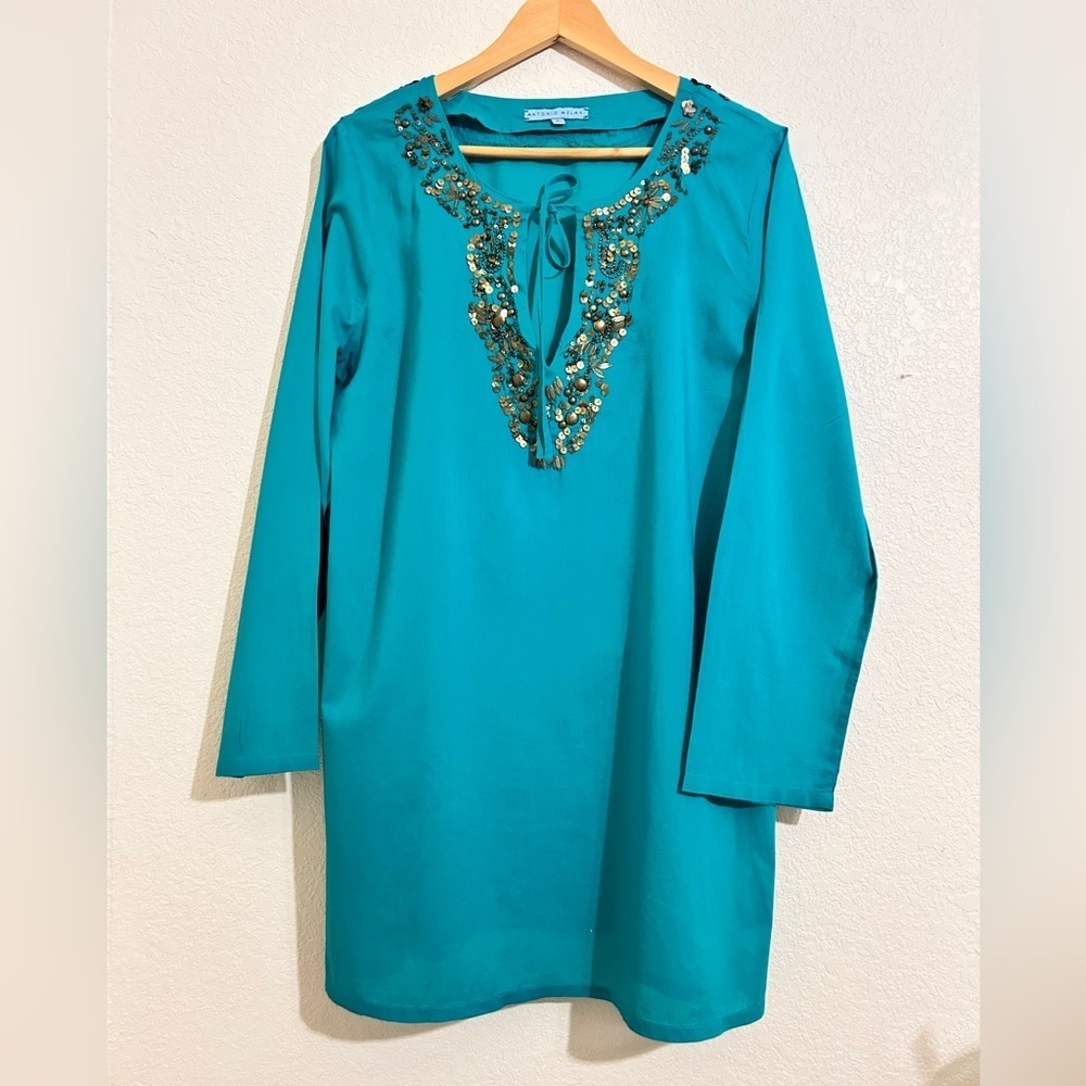 ANTONIO MELANI Teal Embellished Blouse
